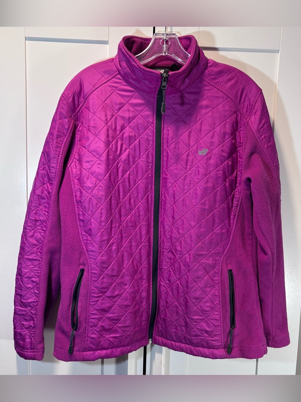 New Balance Womens L Quilted Fleece Jacket Magenta Purple Full Zip Athletic